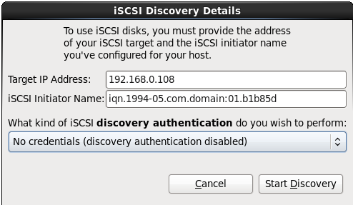 The iSCSI Discovery Details dialog
