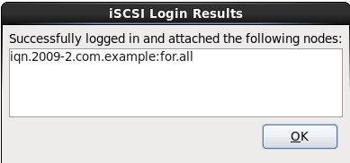 The iSCSI Login Results dialog