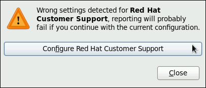 Предупреждение - не найдена конфигурация Red Hat Customer Support.