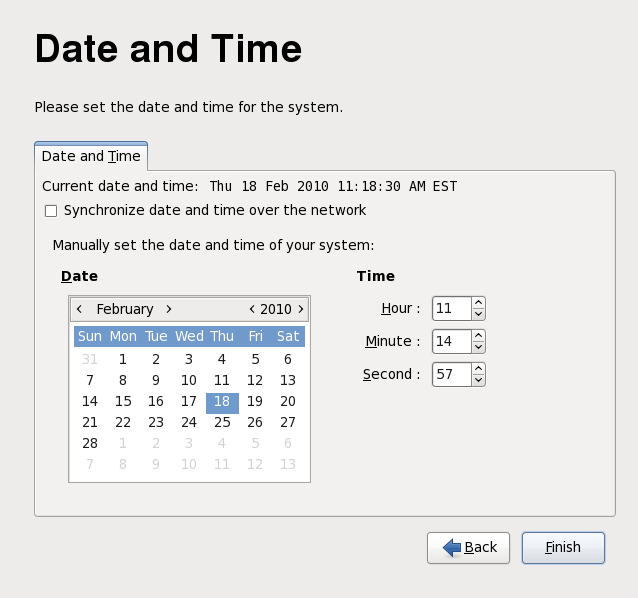 Firstboot date and time screen