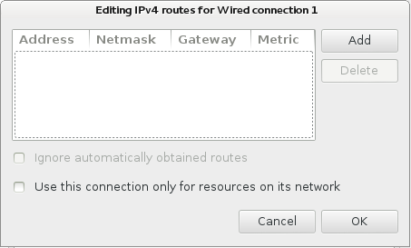 Диалог изменения маршрутов IPv4