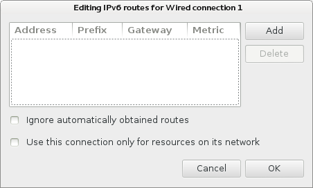 Диалог изменения маршрутов IPv6