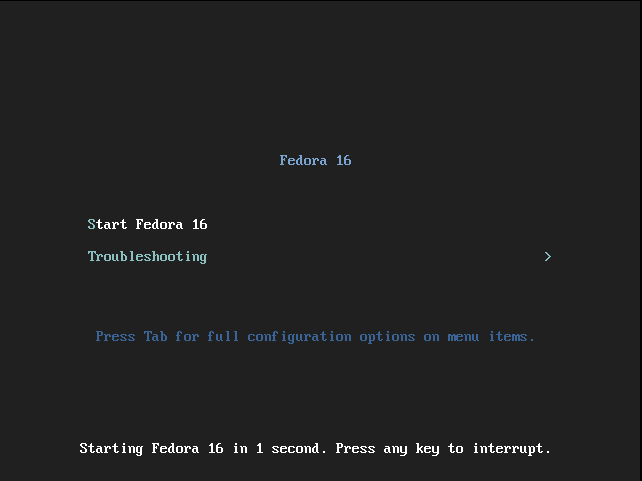 Загрузочный экран Fedora liveCD
