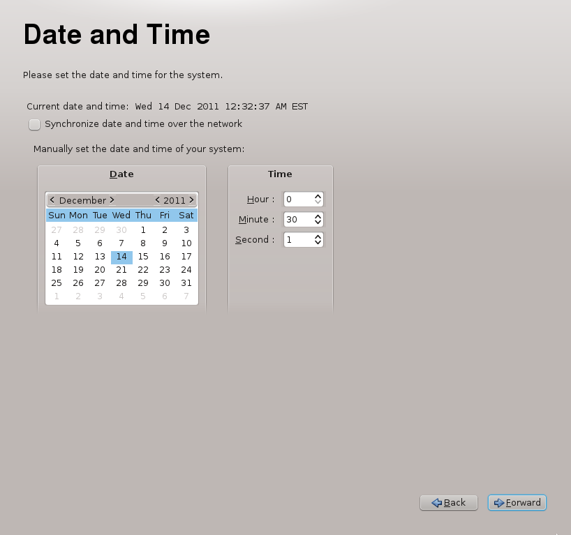 Firstboot: экран даты и времени.