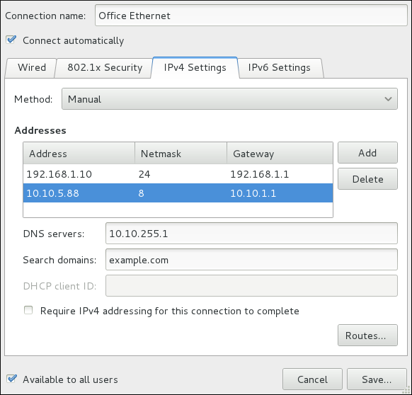 Editing the IPv4 Settings Tab