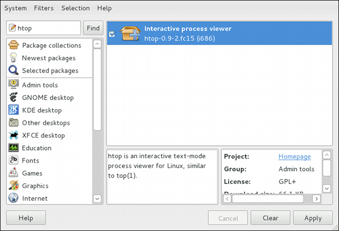 Viewing and installing a package with PackageKit's Add/Remove Software window