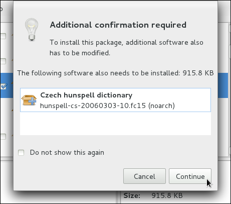 Installing the Czech Support package group