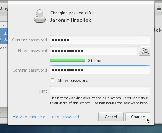 Changing the password